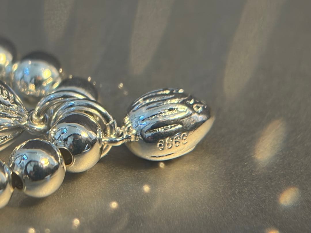 高純度'純銀(999刻印)ブレス＃Double Wrap二連ウェア5.0㍉球