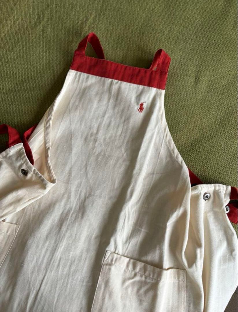 【新品タグ付】ラルフローレン エプロン ポロ プレイヤー 刺繍 クリーム × 赤
