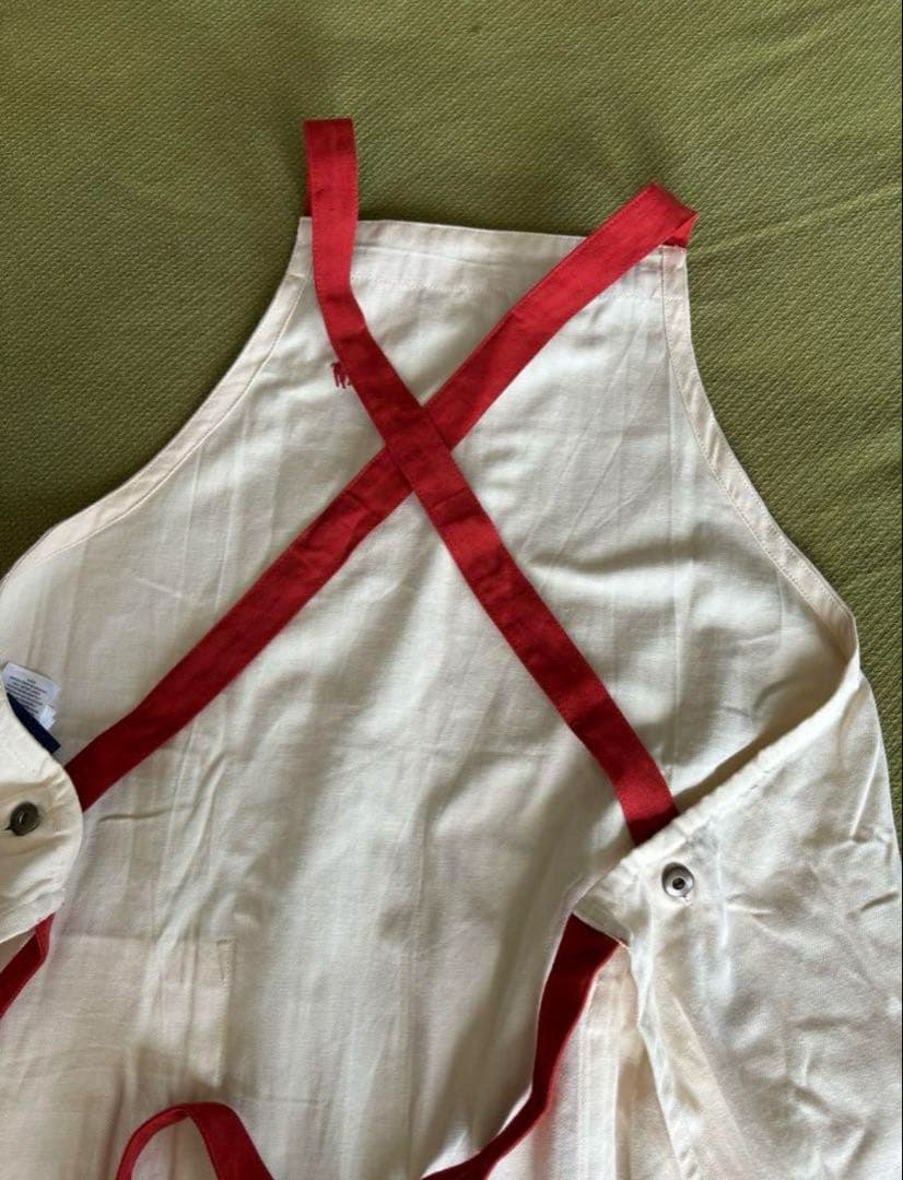 【新品タグ付】ラルフローレン エプロン ポロ プレイヤー 刺繍 クリーム × 赤