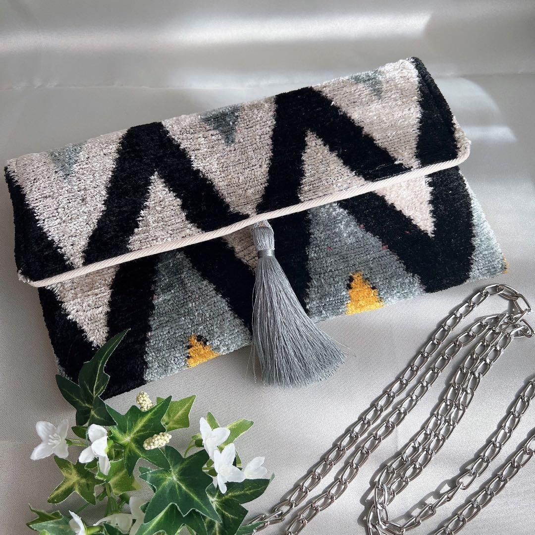 クラッチバッグ イカットbag シルクベルベット ショルダーバッグ トルコ輸入