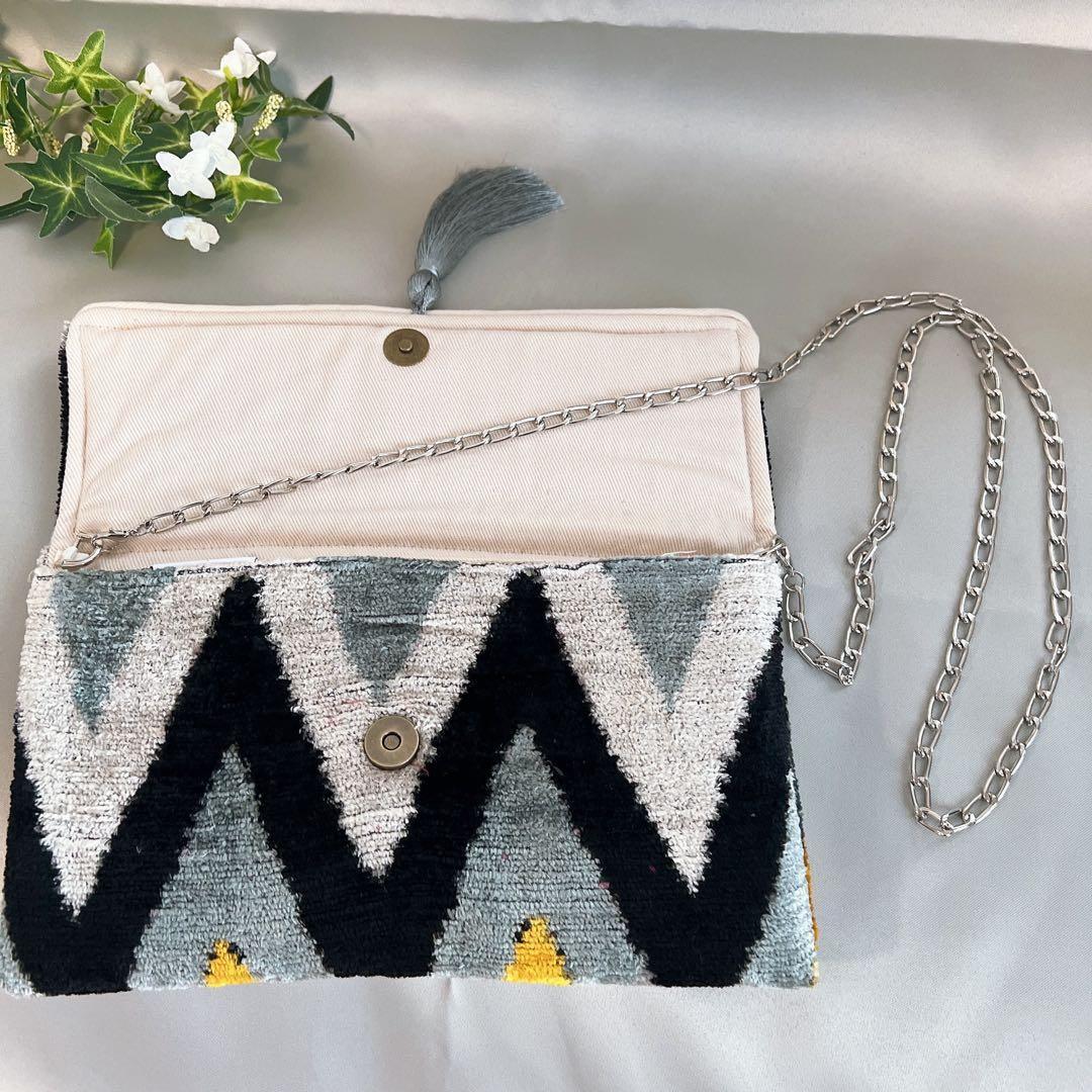 クラッチバッグ イカットbag シルクベルベット ショルダーバッグ トルコ輸入