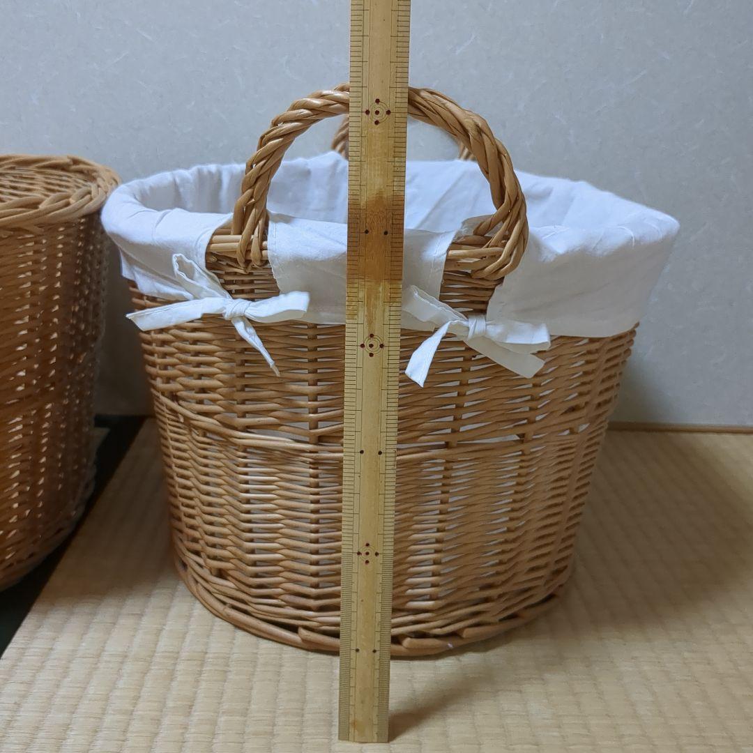 特大　ラタンバスケット2個セット　内布付き　カントリー雑貨　ランドリーバスケット