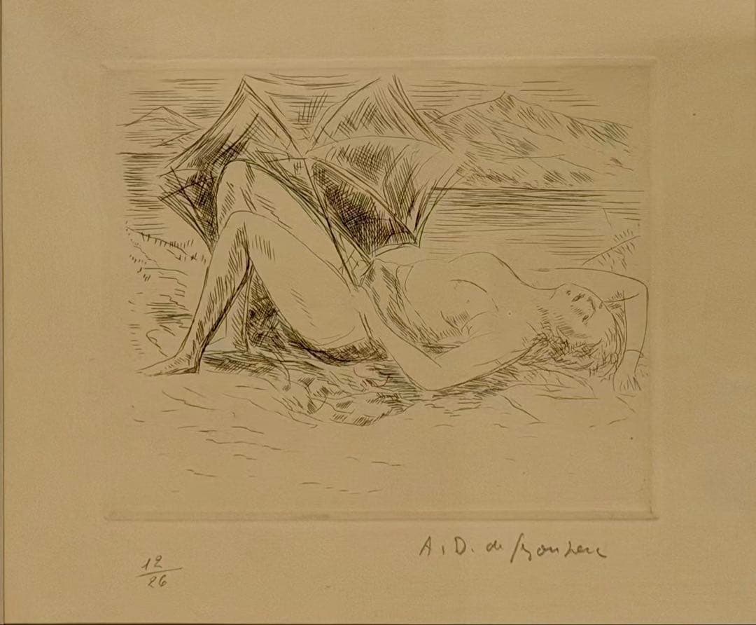 デュノワイエ「Sunbather」銅版画 裸婦図直筆 限定版 額装 #246