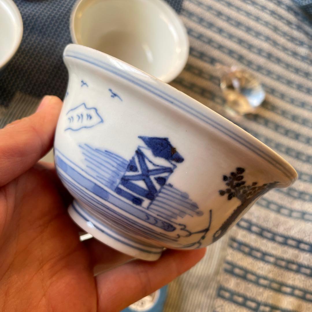 江戸時代　古伊万里　賢人　唐子　北極星　山水図　ご飯茶碗　4客