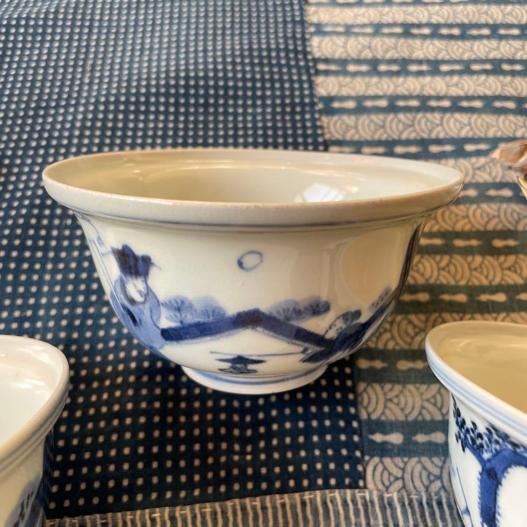 江戸時代　古伊万里　賢人　唐子　北極星　山水図　ご飯茶碗　4客