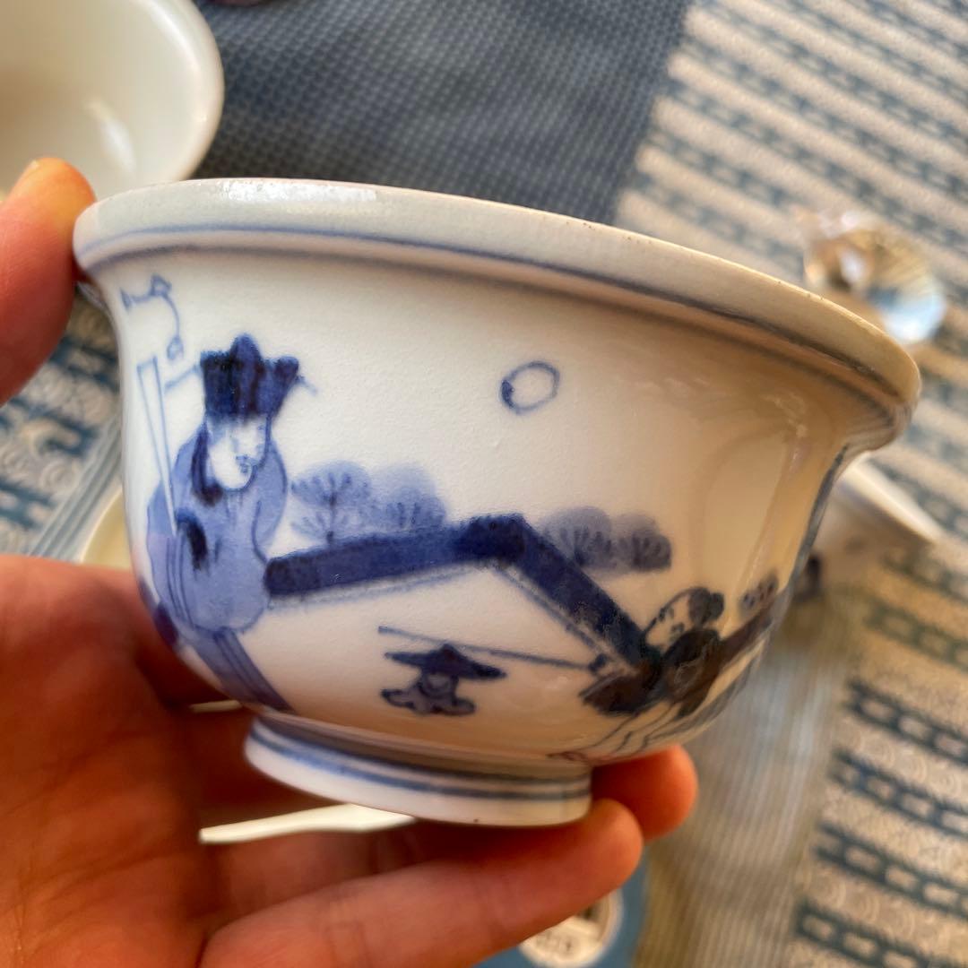 江戸時代　古伊万里　賢人　唐子　北極星　山水図　ご飯茶碗　4客