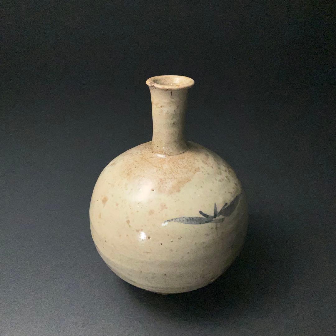 朝鮮美術　李朝　徳利　草花文　丸瓶　骨董　R1407K3