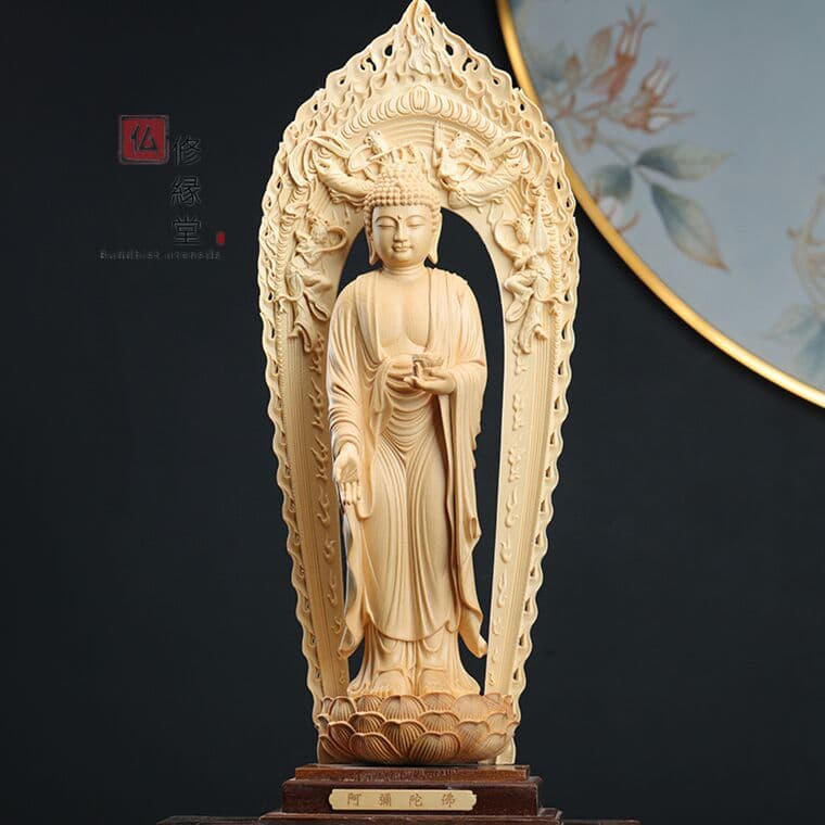 【修縁堂】最高級 木彫仏像 阿弥陀三尊立像 観世音 阿弥陀如来 勢至菩薩 彫刻