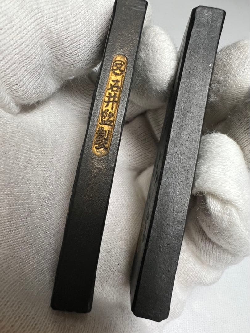 奈良老舗極上油煙古墨一丁型2点 高級書画用状態良！