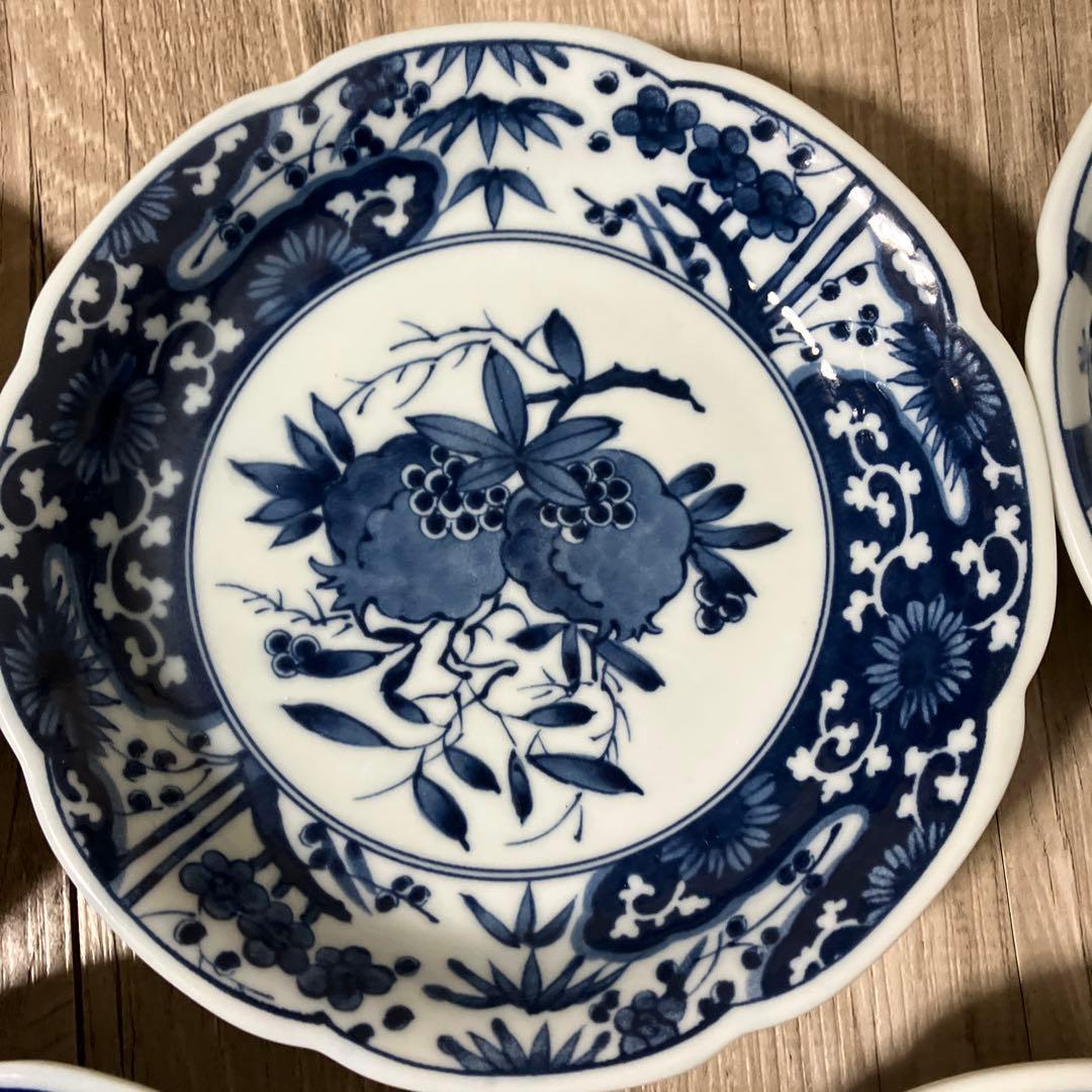 3F 【美品】有田焼 清秀 染付小皿 5客セット 変わり絵 銘々皿 和食器