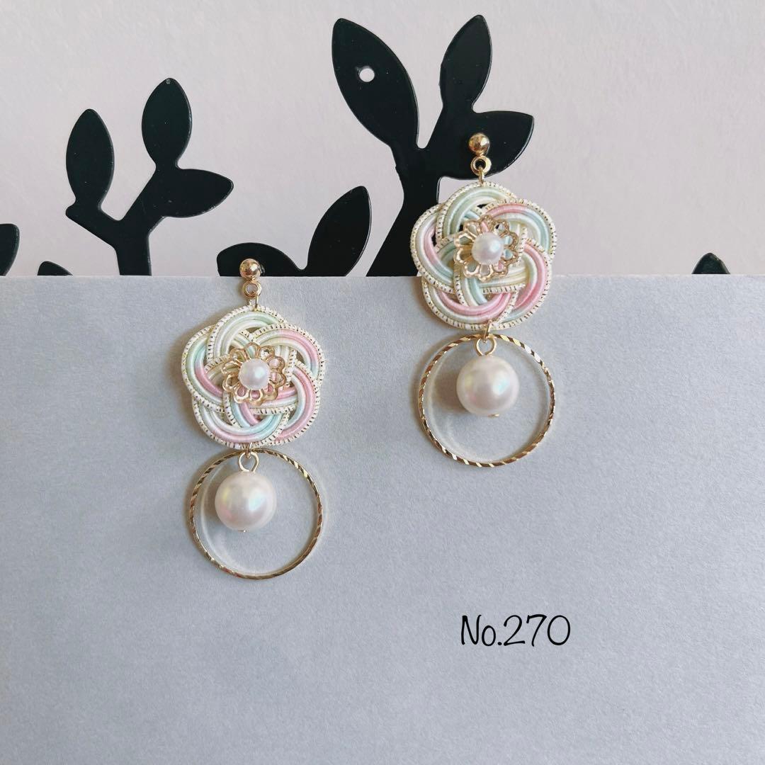 *お花とローレットサークルのピアス*【No.270】