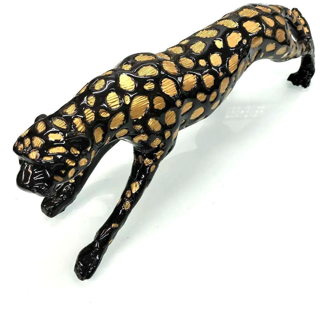 トラ　ヒョウ　チーター　豹のオブジェ 約50cm 黒 金 ブラック　ゴールドS