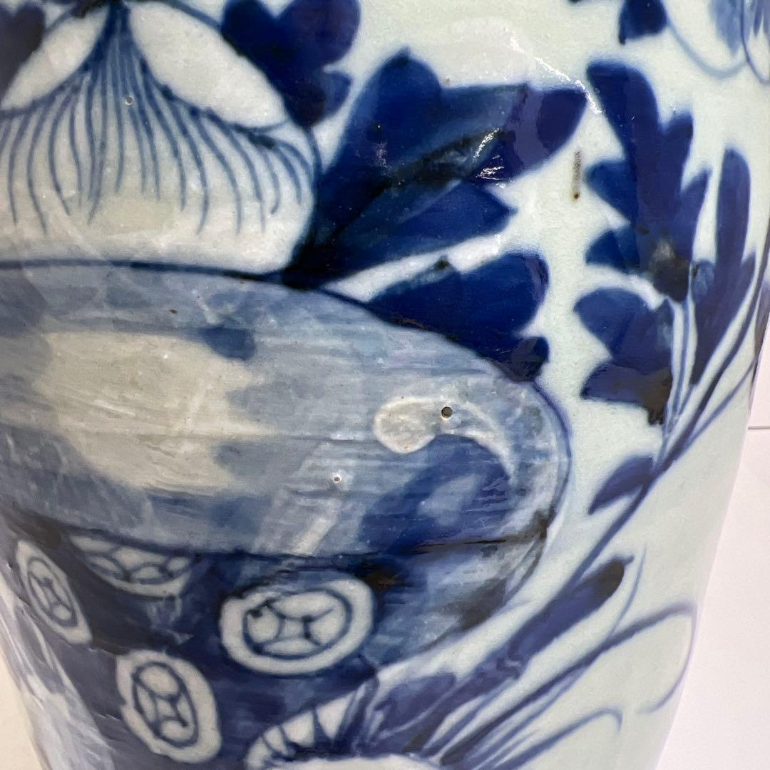 中国清時代　染付大文双耳　花瓶　高さ約42cm 東K8-0227②タルカニ