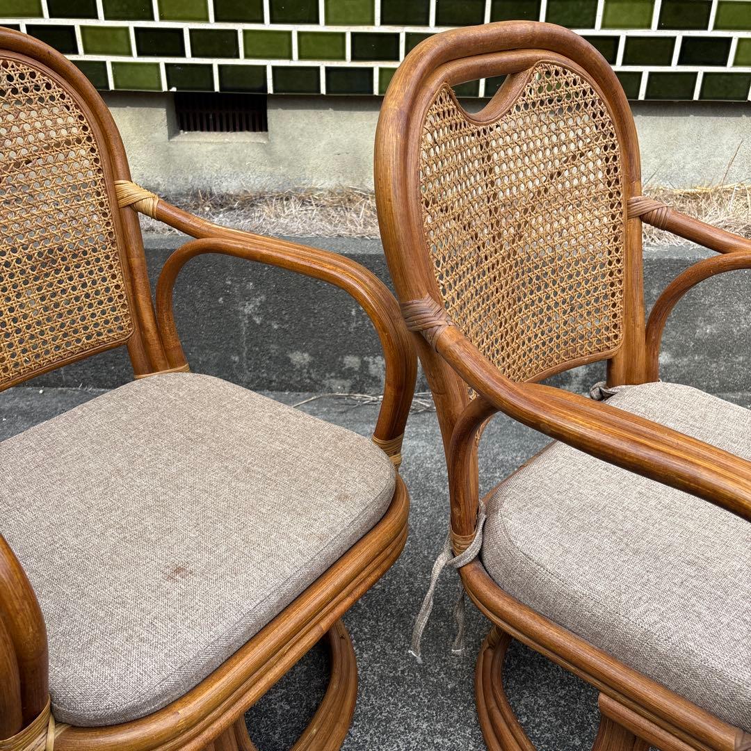 即日発送❣️ラタン アームチェア 1脚　昭和レトロ　回転式