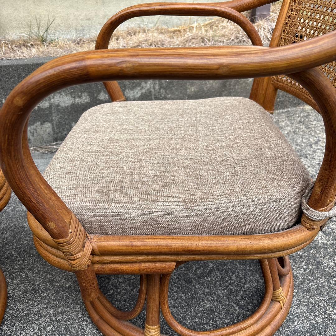 即日発送❣️ラタン アームチェア 1脚　昭和レトロ　回転式