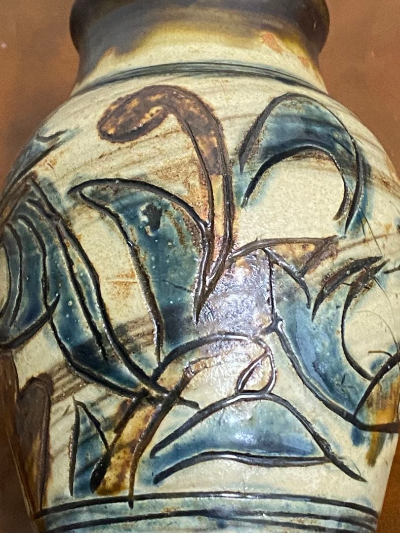 最終値下　金城次郎 壺屋焼 海老魚唐草文花瓶　 壷　花生　沖縄　人間国宝