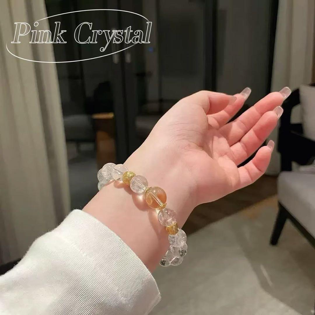 天然ホワイトクォーツ× アゼツライト＋シトリンブレスレット（癒し・金運 8mm）