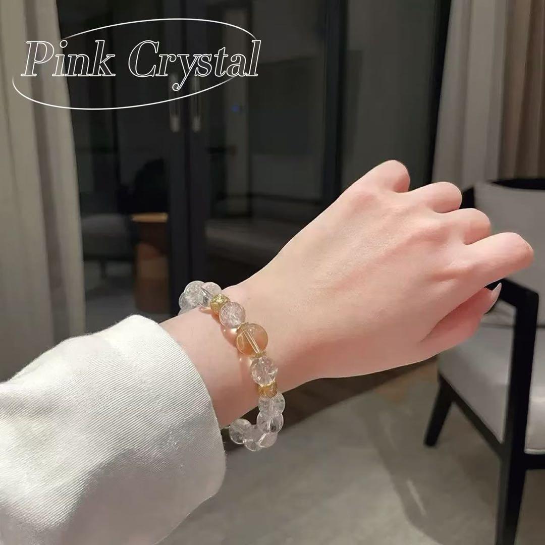 天然ホワイトクォーツ× アゼツライト＋シトリンブレスレット（癒し・金運 8mm）