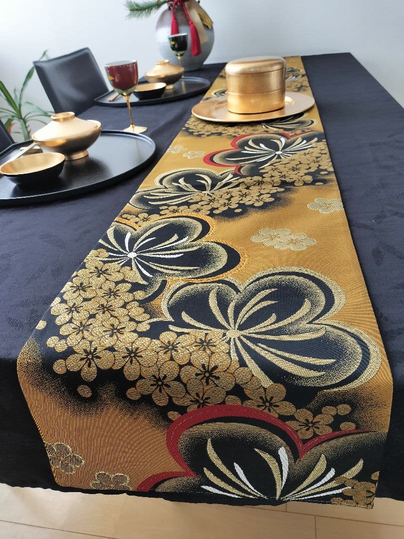 A834高級‼️全通帯‼️豪華刺繍‼️袋帯テーブルランナー2m12
