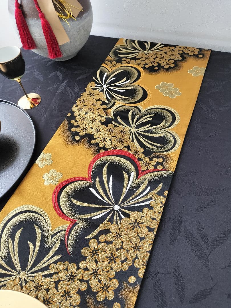 A834高級‼️全通帯‼️豪華刺繍‼️袋帯テーブルランナー2m12