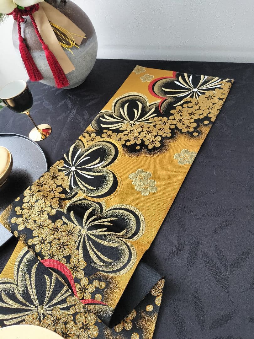A834高級‼️全通帯‼️豪華刺繍‼️袋帯テーブルランナー2m12