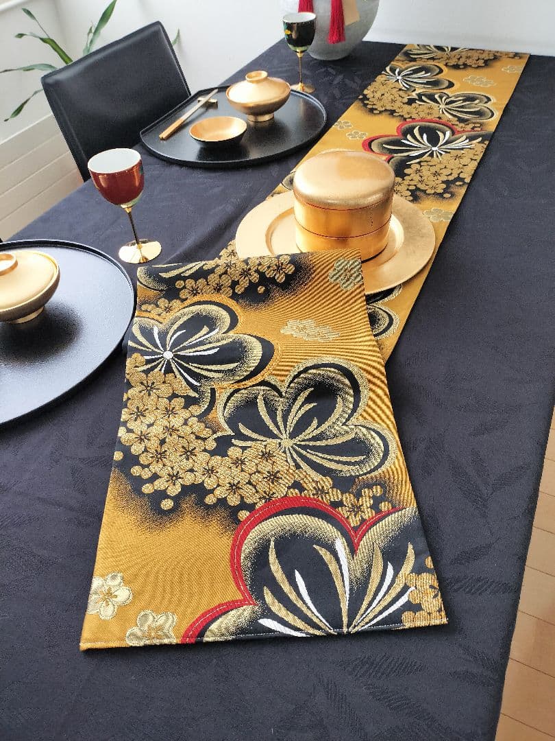 A834高級‼️全通帯‼️豪華刺繍‼️袋帯テーブルランナー2m12