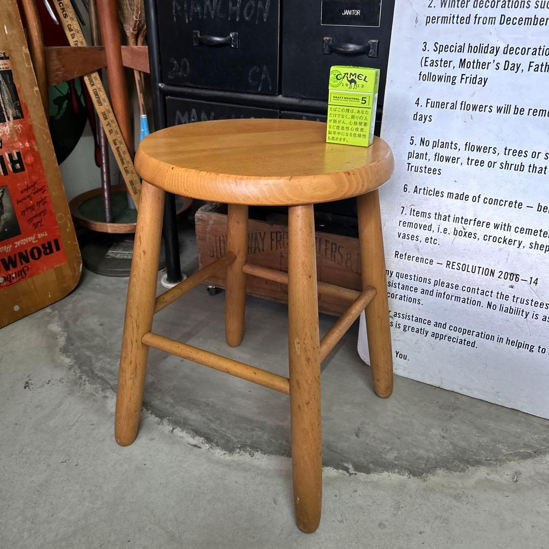 無垢材 丸椅子 ウッド スツール チェア 蚤の市 レトロ カントリー ビーチ材