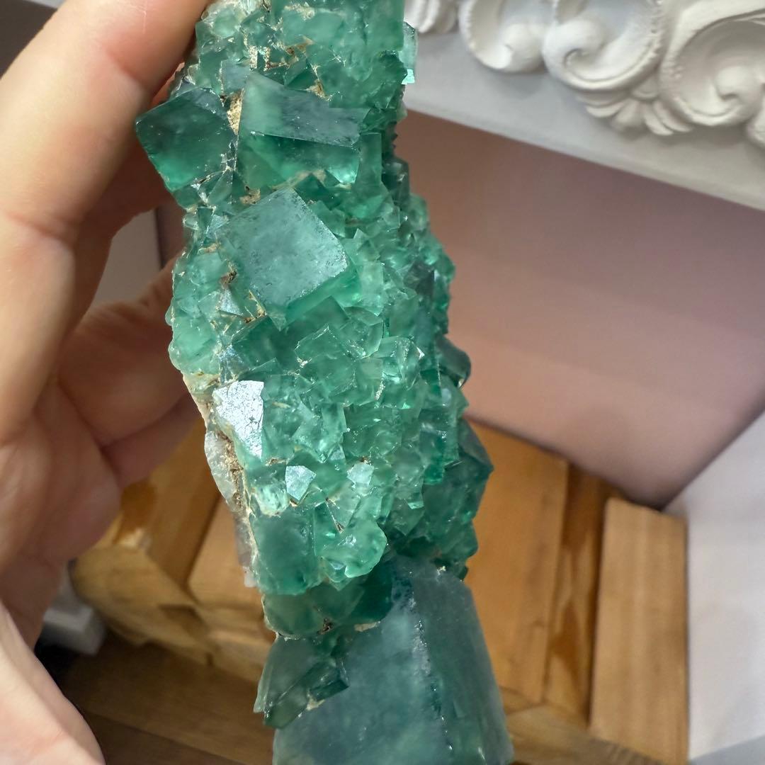 グリーンフローライトクラスター 314g 強蛍光　蛍石 原石　自然石③