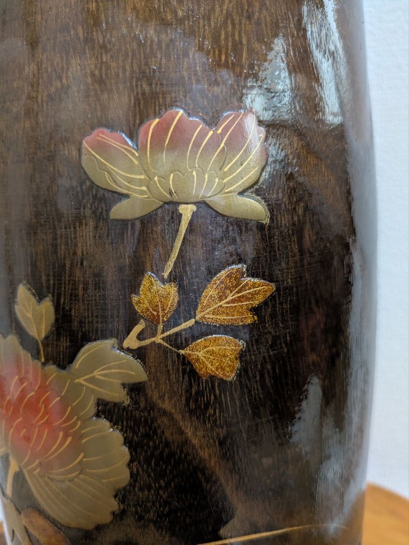 伝統工芸 加賀蒔絵 輪島塗 花柄 漆器 漆塗り 筒形 花瓶 和風インテリア