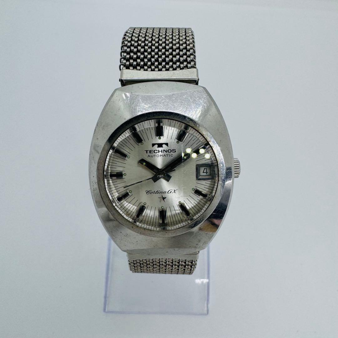 ✨TECHNOS✨テクノス✨デイト✨シルバー文字盤✨ヴィンテージ✨腕時計✨