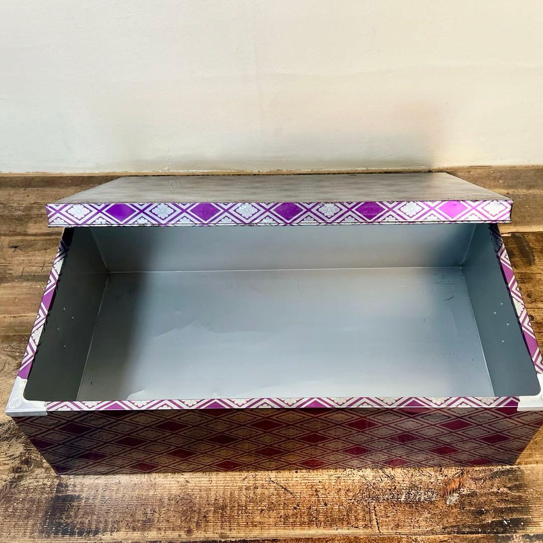 レア 美品 昭和 レトロ ブリキ 収納箱 2個セット 紫 菱柄 留め具付き