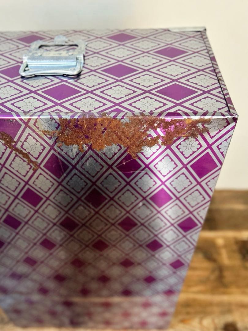 レア 美品 昭和 レトロ ブリキ 収納箱 2個セット 紫 菱柄 留め具付き