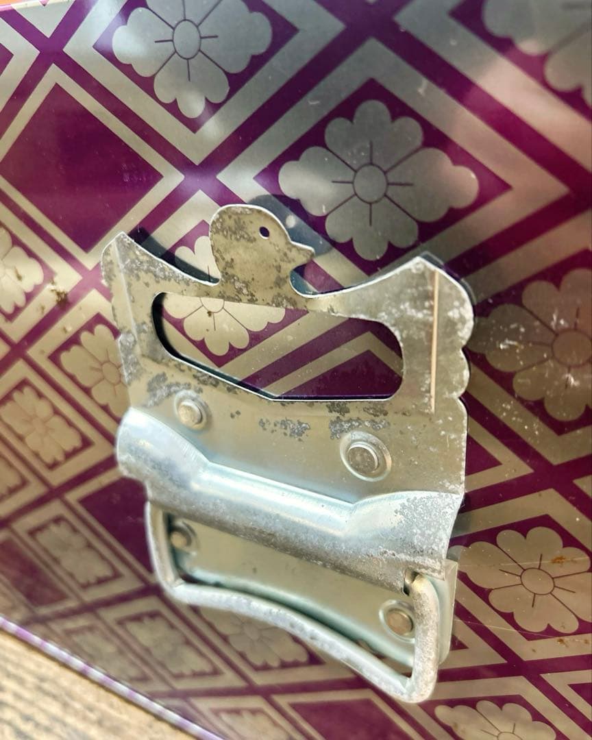 レア 美品 昭和 レトロ ブリキ 収納箱 2個セット 紫 菱柄 留め具付き