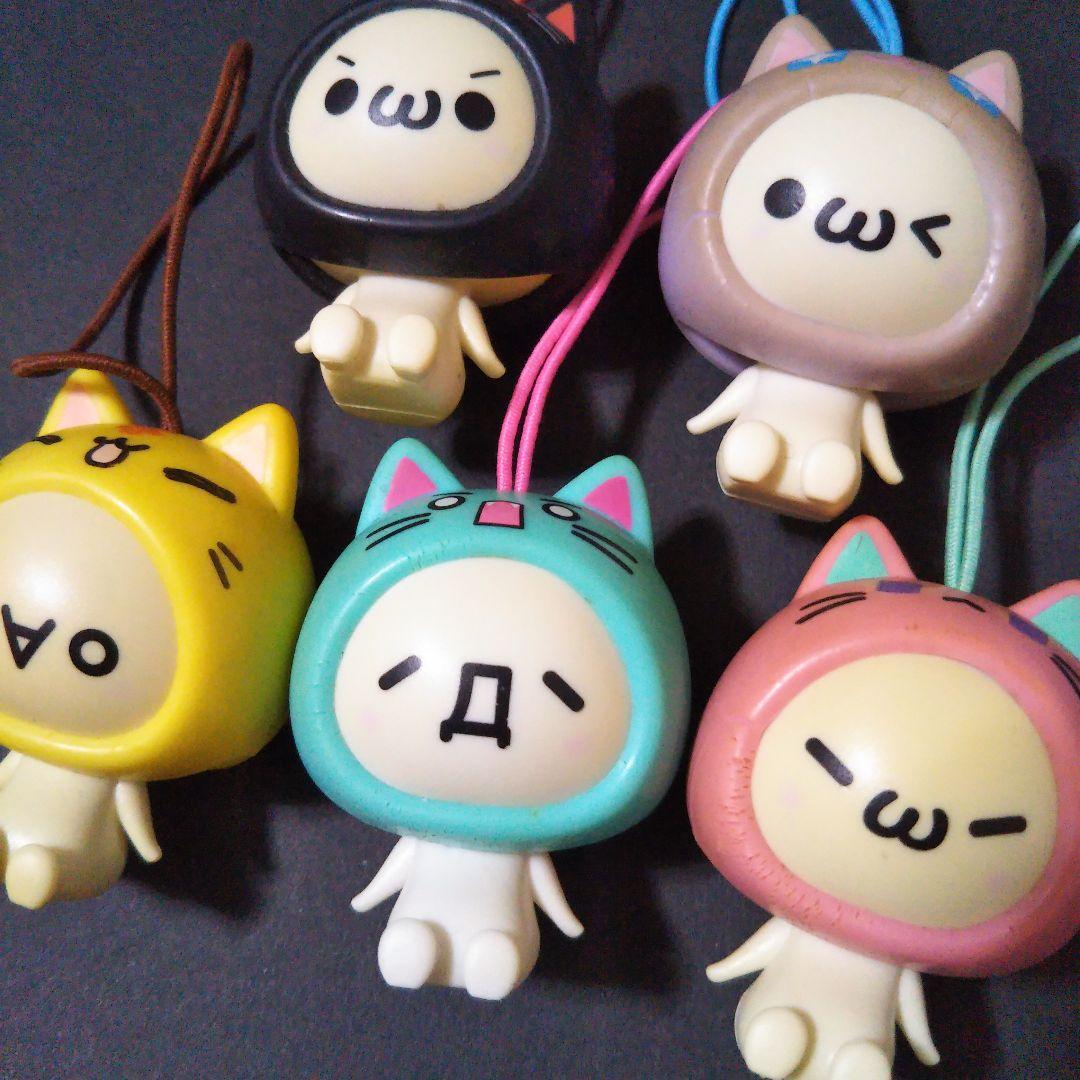 平成レトロ 5種 かおもじん かおもじねこ 奇ぐるみラバラバストラップ 非売品