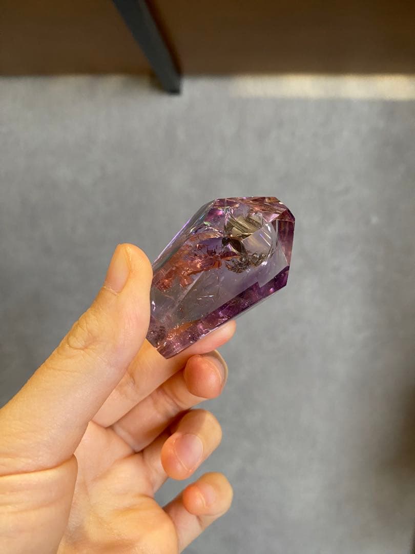 アメジスト　アメトリン　パワーストーン　置物 虹　高透明