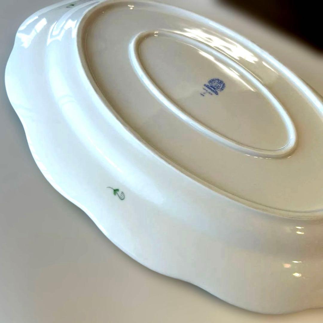 ヘレンド アポニー グリーン オーバル大判プレート 約36.5cm