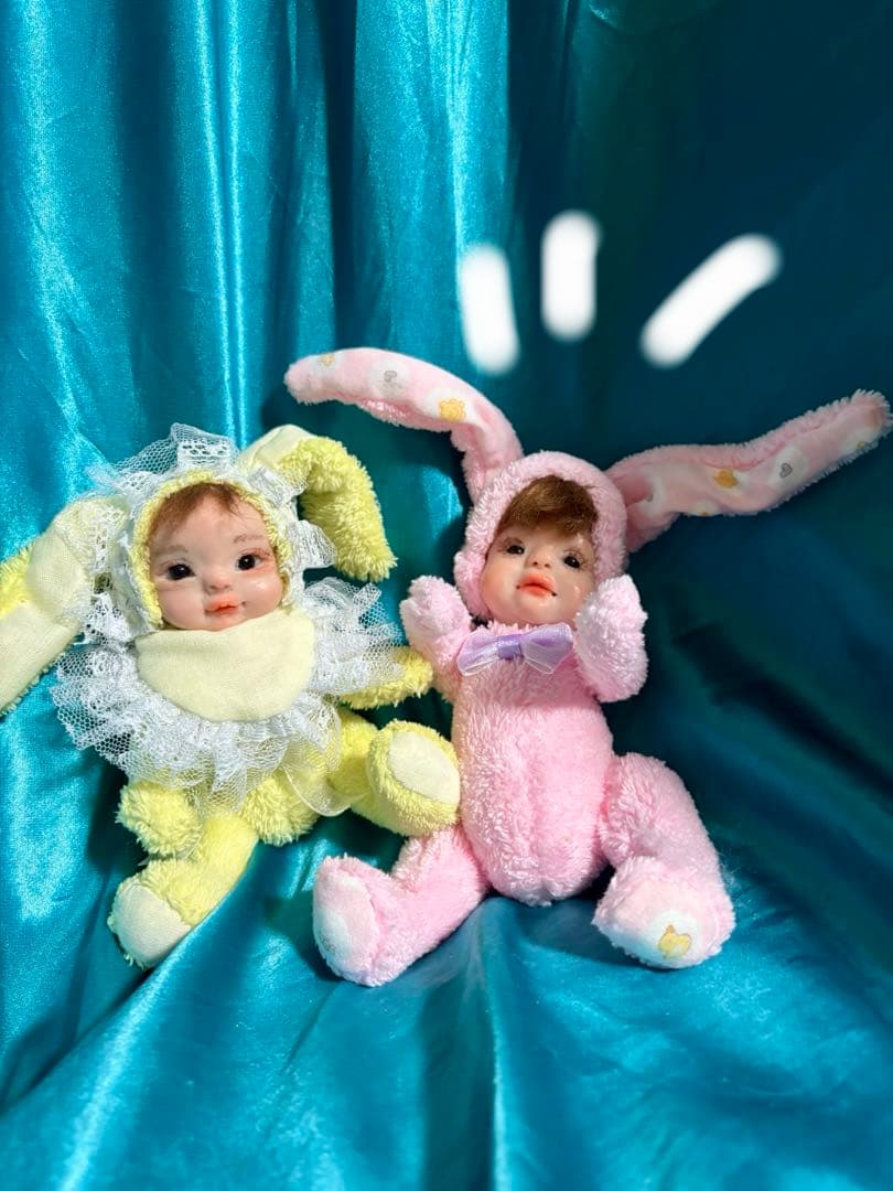 ハンドメイド　樹脂粘土ベビー　ピンクロップイヤーの子　OOAK 創作人形