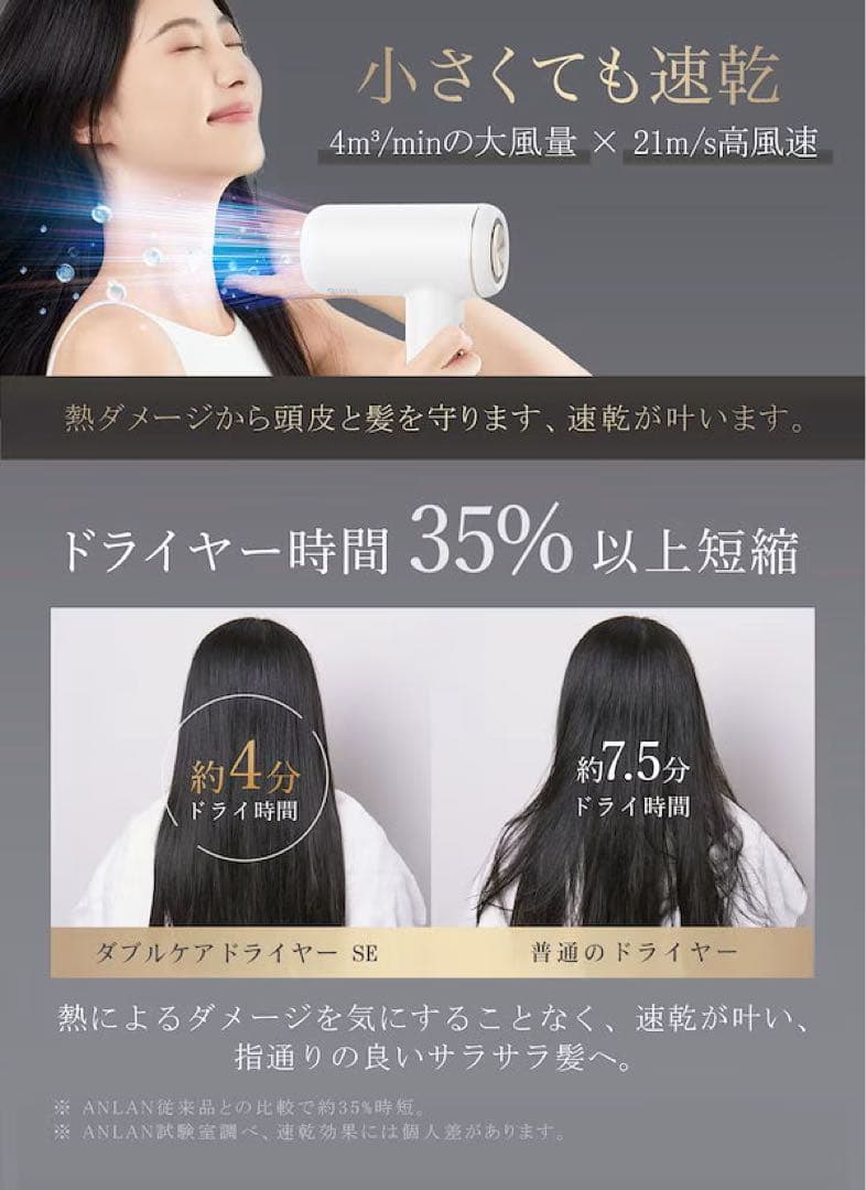 【新品ビニール付】 【美人百花掲載】ANLAN ダブルケアドライヤーSE