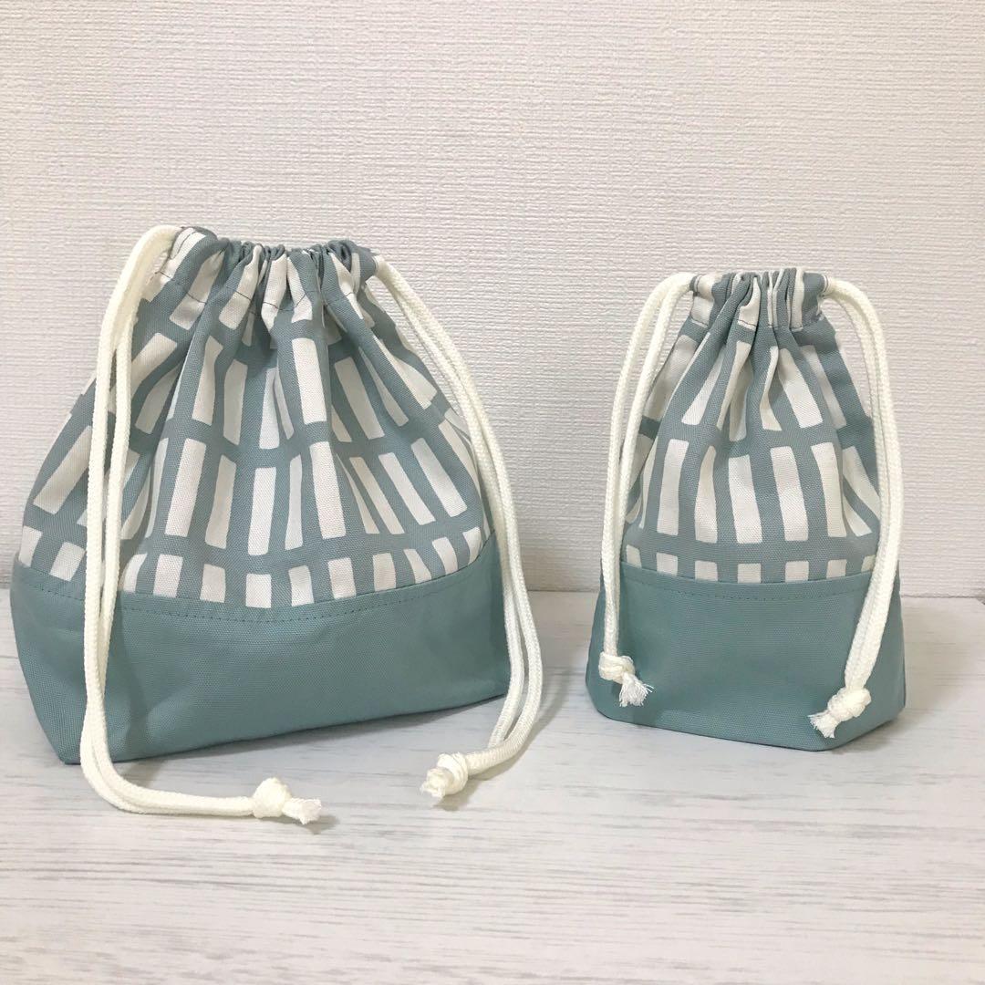 入園入学5点セット　北欧　くすみブルー　格子柄　ハンドメイド