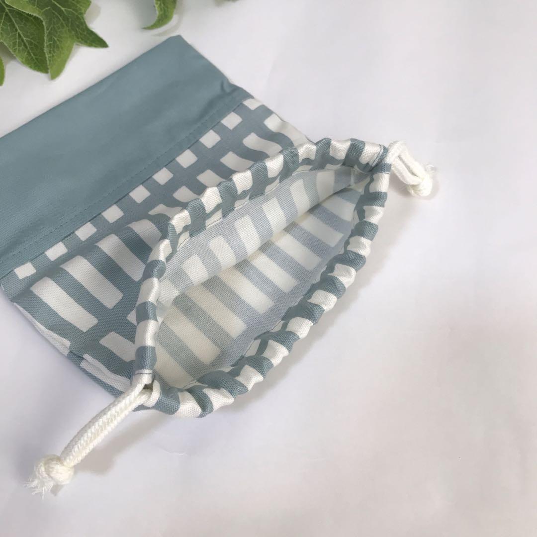 入園入学5点セット　北欧　くすみブルー　格子柄　ハンドメイド