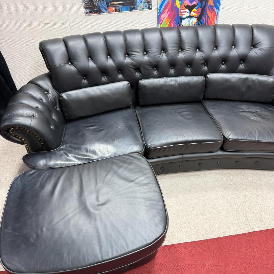 東京23区送料無料　オシャレなチェスターフィールド本革ソファー　洗浄/除菌済み