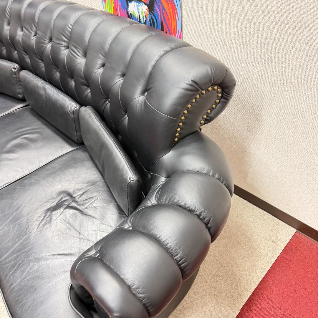 東京23区送料無料　オシャレなチェスターフィールド本革ソファー　洗浄/除菌済み