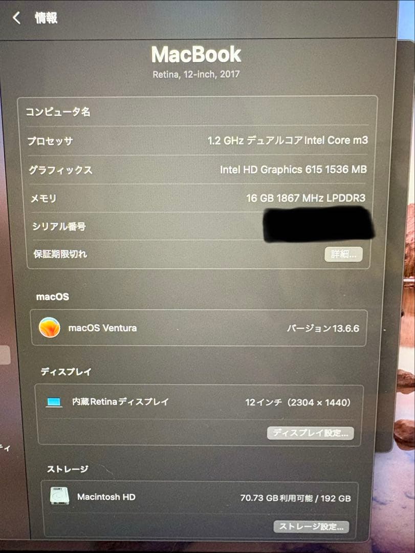 MacBook Retina 12インチ 2017 16G/256G