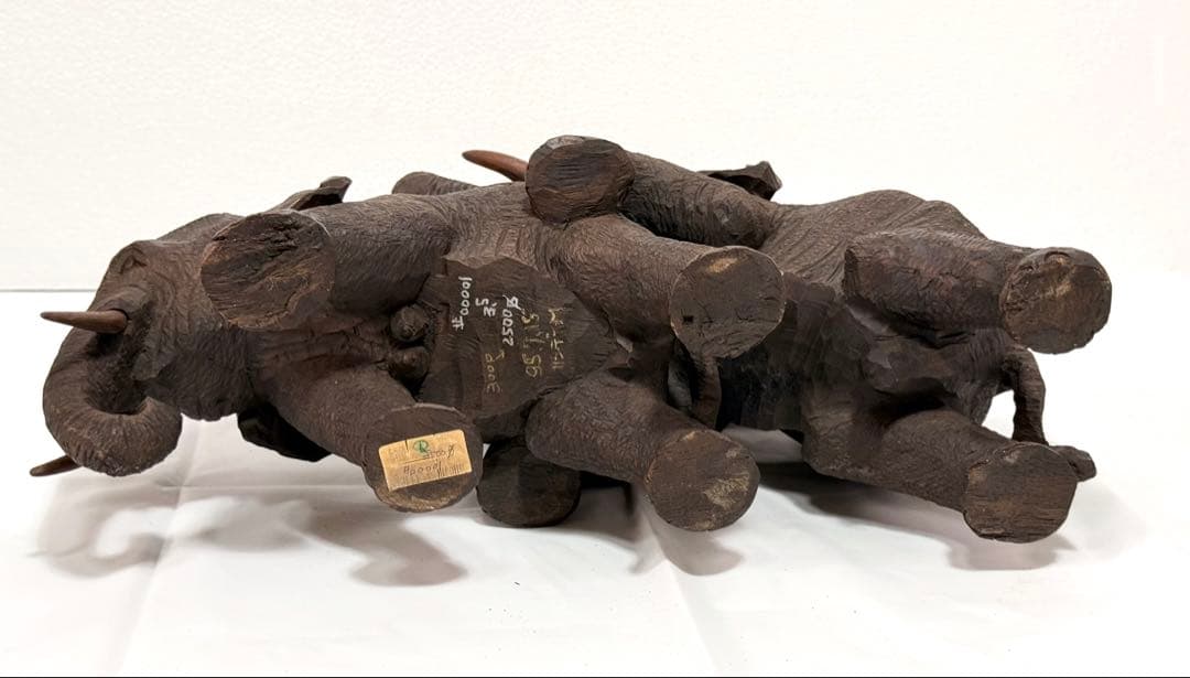 木製　一刀彫 全長42cm♪ 縁起物　象 オブジェ アンティーク　彫刻