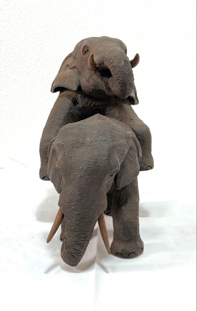 木製　一刀彫 全長42cm♪ 縁起物　象 オブジェ アンティーク　彫刻
