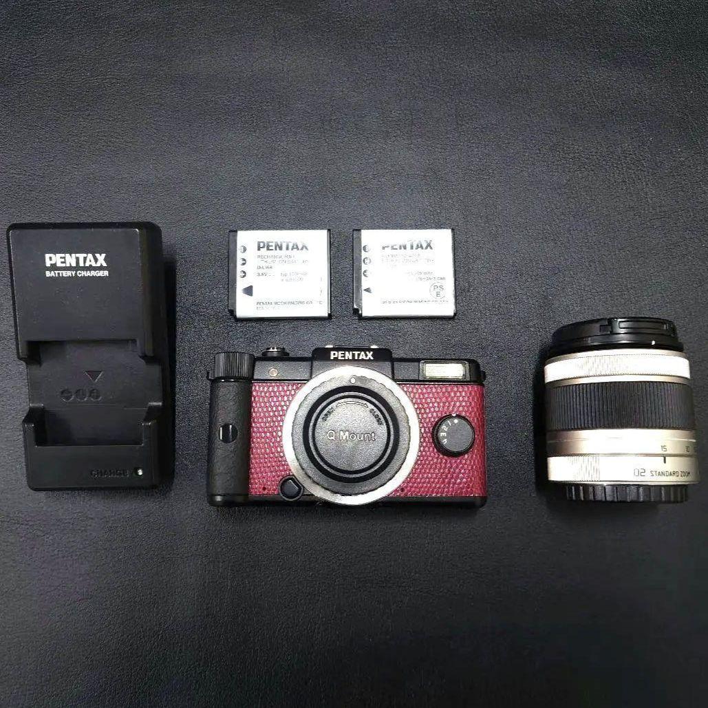 PENTAX Q ブラック×ボルドー本革 02レンズ　純正電池×2個　純正充電器