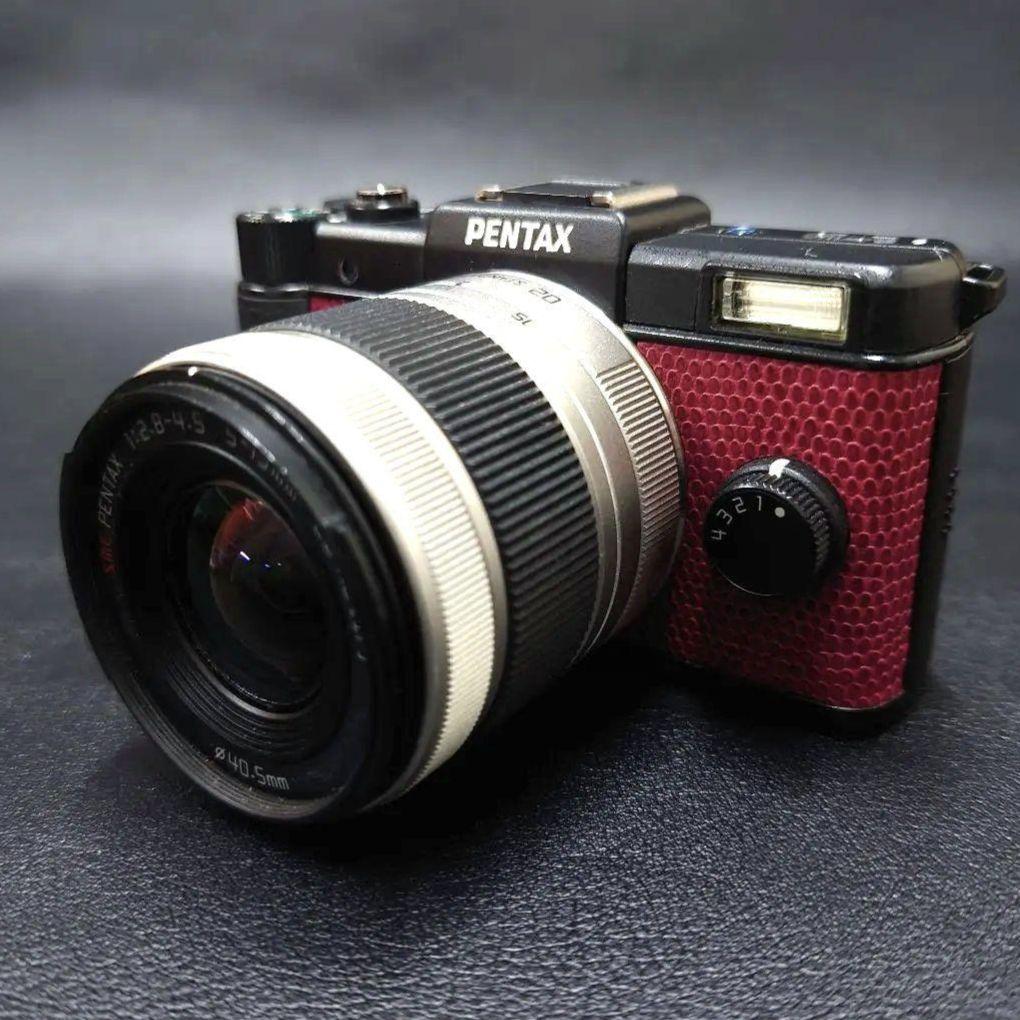 PENTAX Q ブラック×ボルドー本革 02レンズ　純正電池×2個　純正充電器