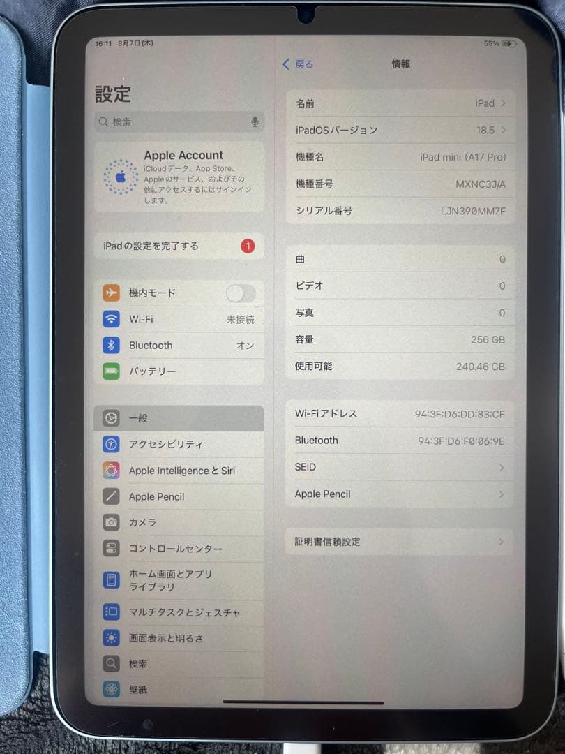 ipad mini A17 Pro blue 256gb 一式