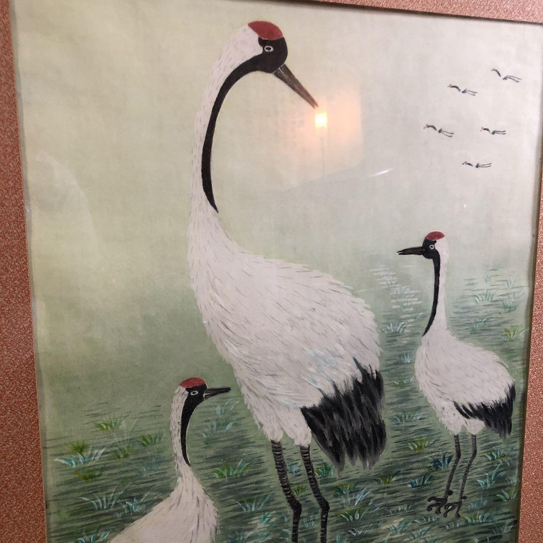 【和】古民家 蔵出し　古美術　作家手描き鶴絵