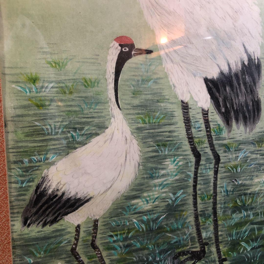 【和】古民家 蔵出し　古美術　作家手描き鶴絵